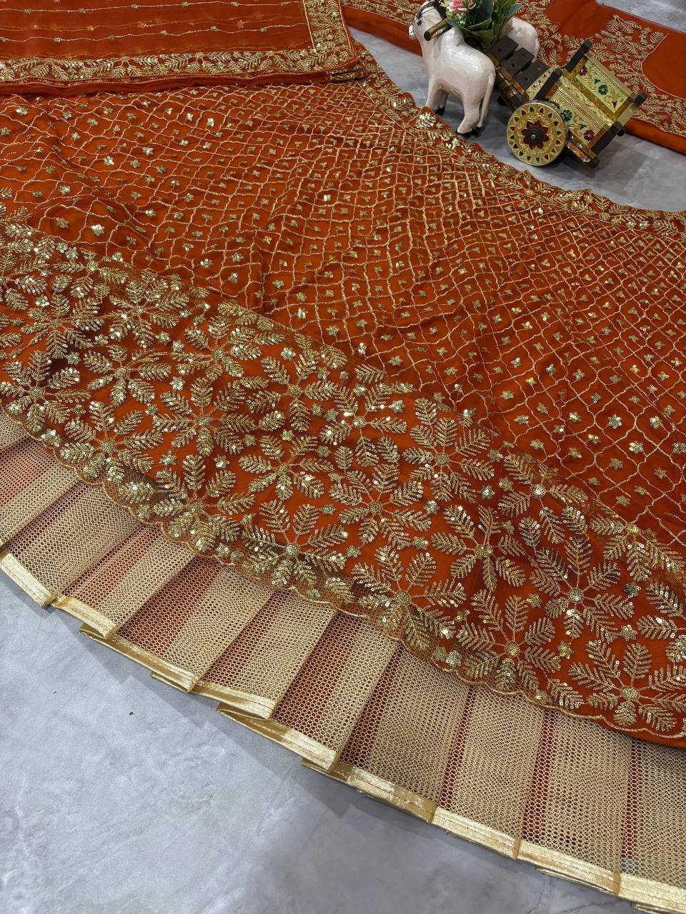 Wedding Wear Orange Color Soft Net Lehenga Choli