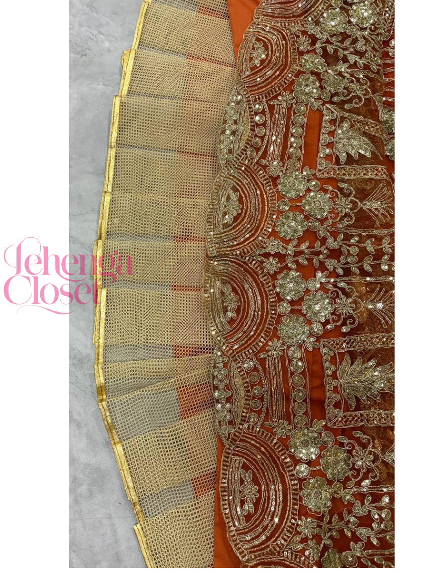 Orange Soft Net Sequence Dori Embroidered Lehenga Choli