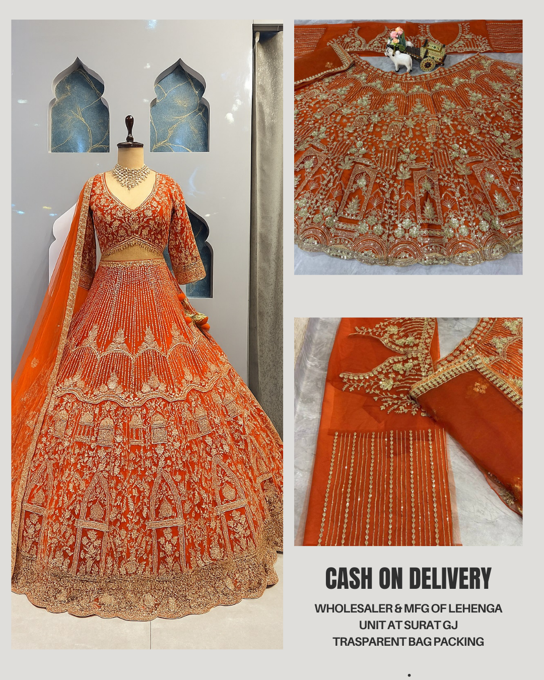 Burnt Orange Color Sequence Dori Embroidered Lehenga Choli