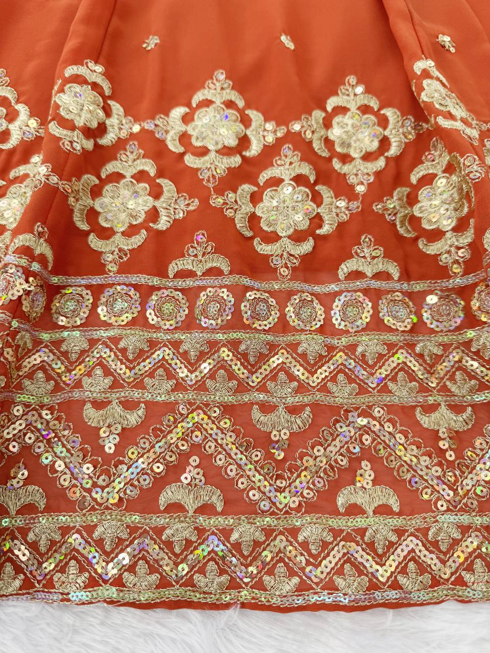 Burnt Orange Color Georgette Sequence Work Designer Lehenga Choli