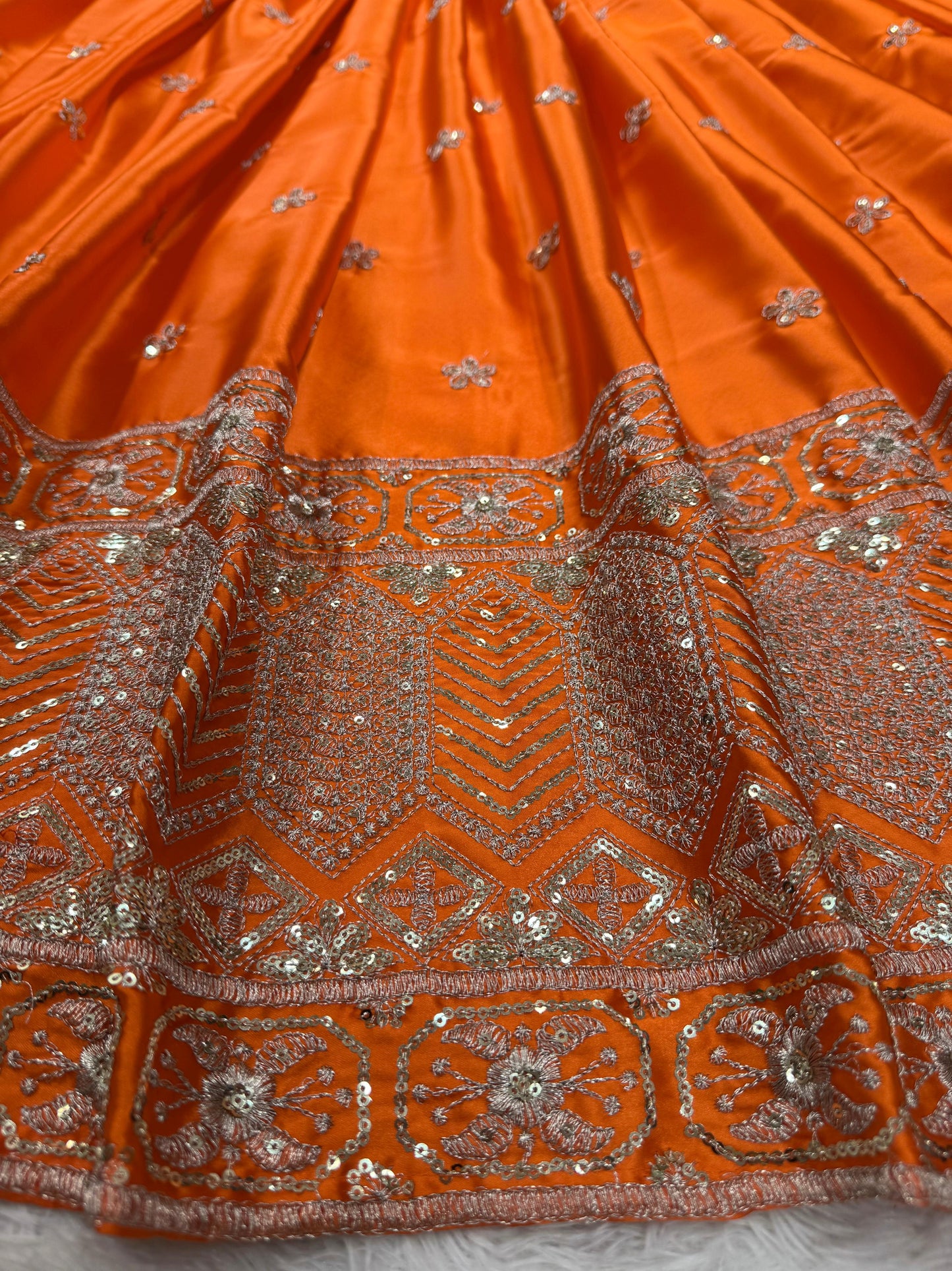 Orange Color Satin Silk Unique Designer Lehenga Choli