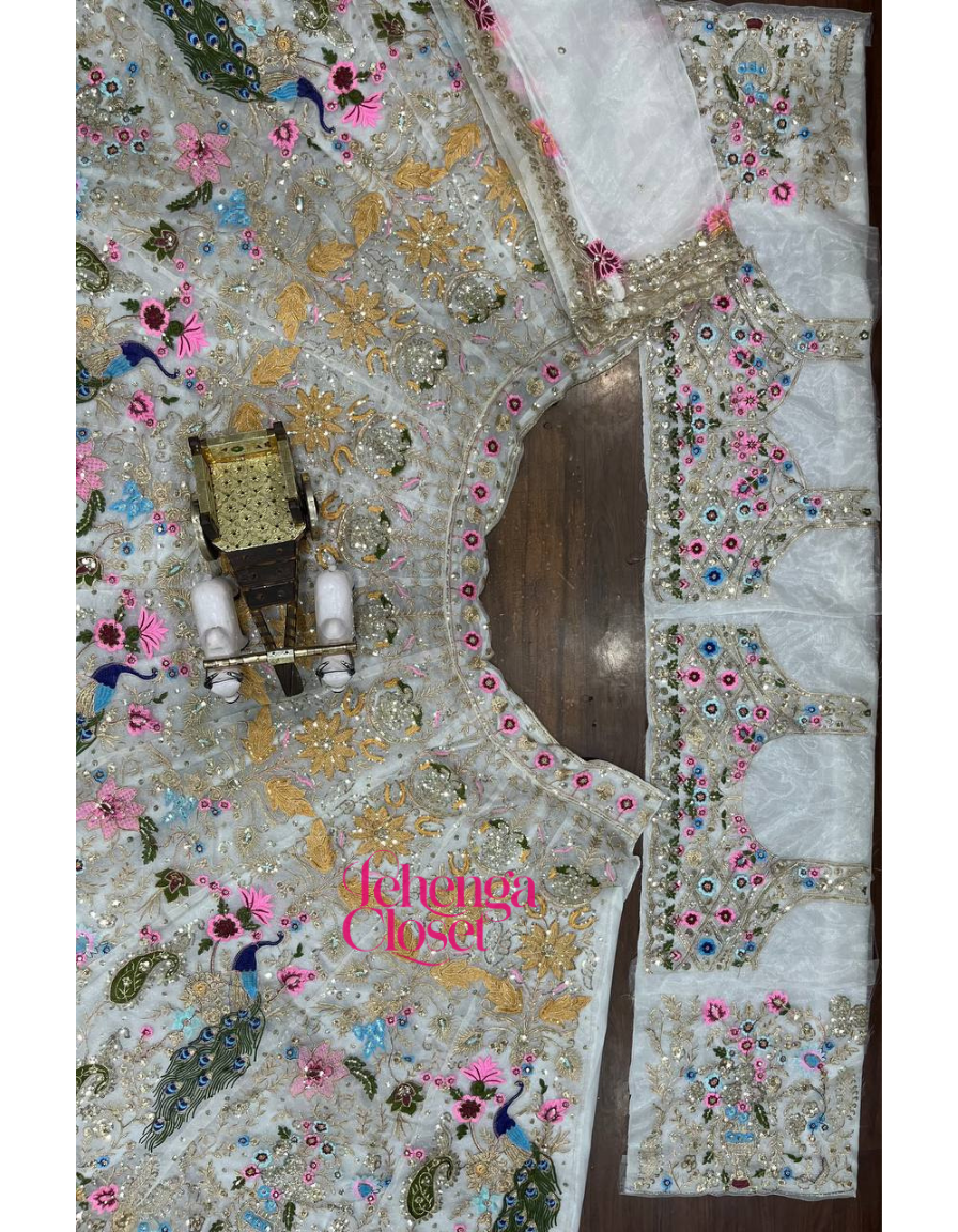 Wedding Wear Organza Silk Peacock Work Lehenga Choli