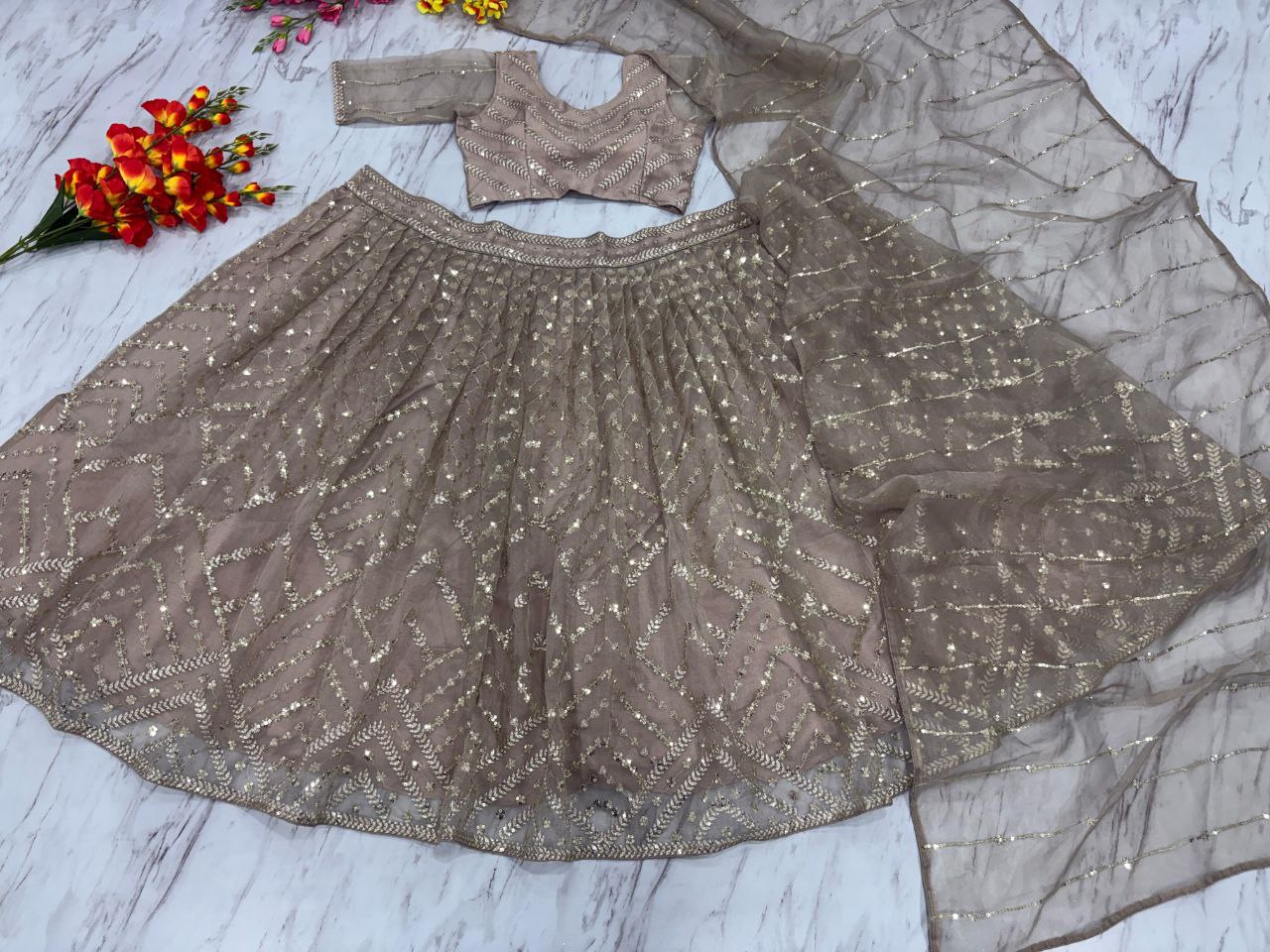 Wedding Wear Organza Silk Thread Embroidered Work Lehenga Choli