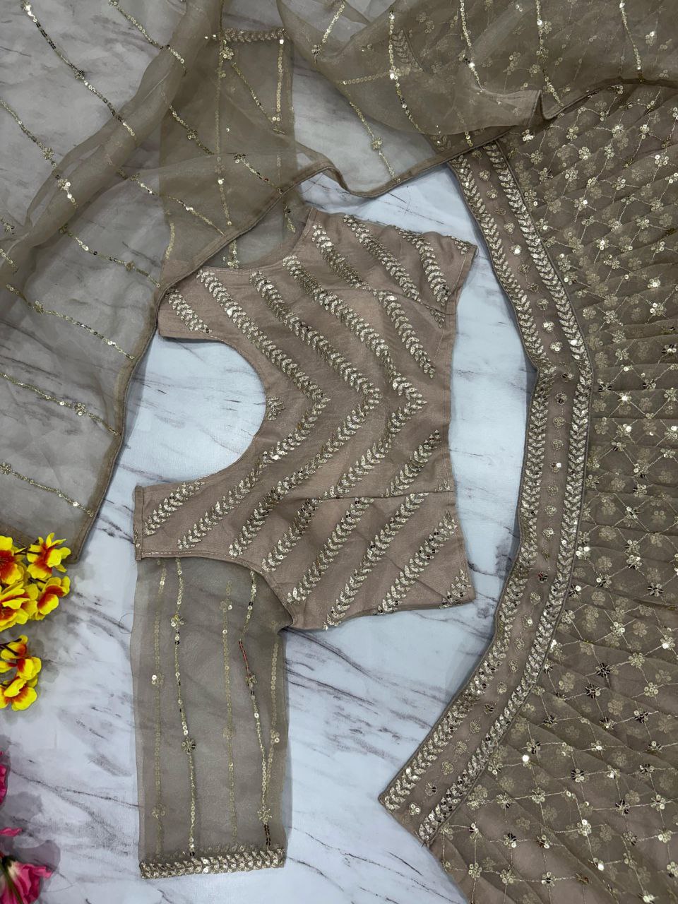 Wedding Wear Organza Silk Thread Embroidered Work Lehenga Choli