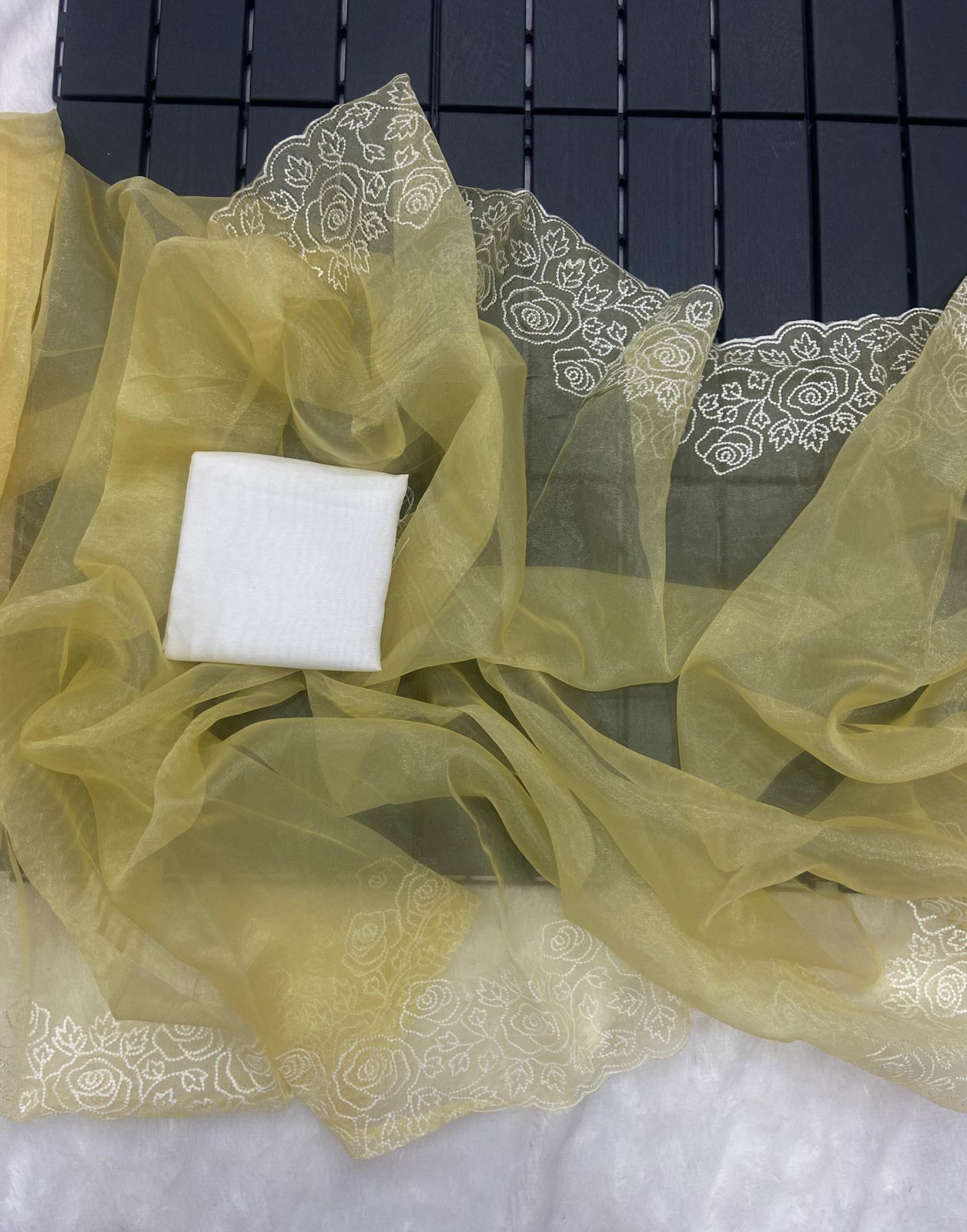 Light Mehndi Color Organza Silk Embroidered Border Saree