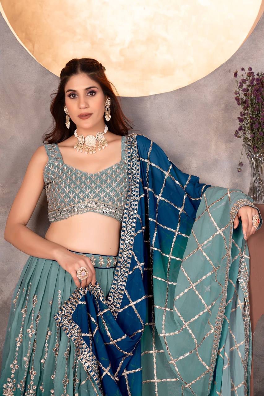 Wedding Wear Georgette 2 Tone Shaded Lehenga Choli