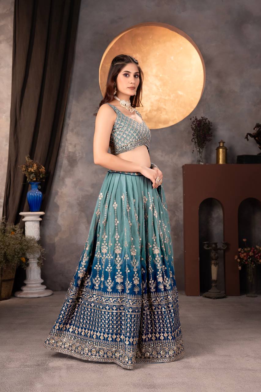 Wedding Wear Georgette 2 Tone Shaded Lehenga Choli