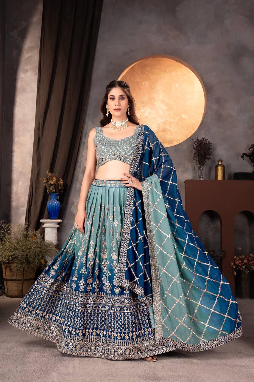 Wedding Wear Georgette 2 Tone Shaded Lehenga Choli