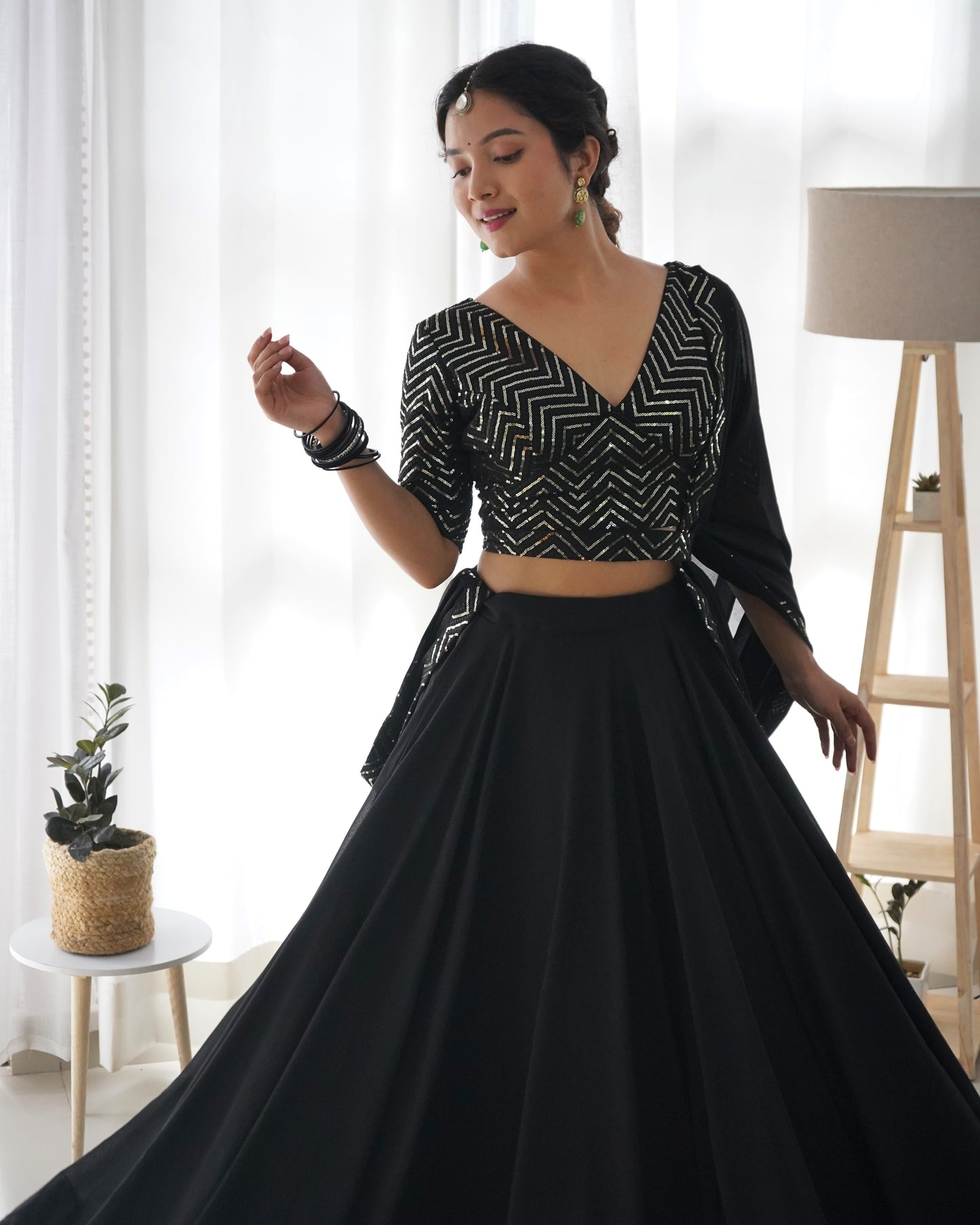 Wonderful Black Color Sequence Work Function Wear Georgette Lehenga Choli