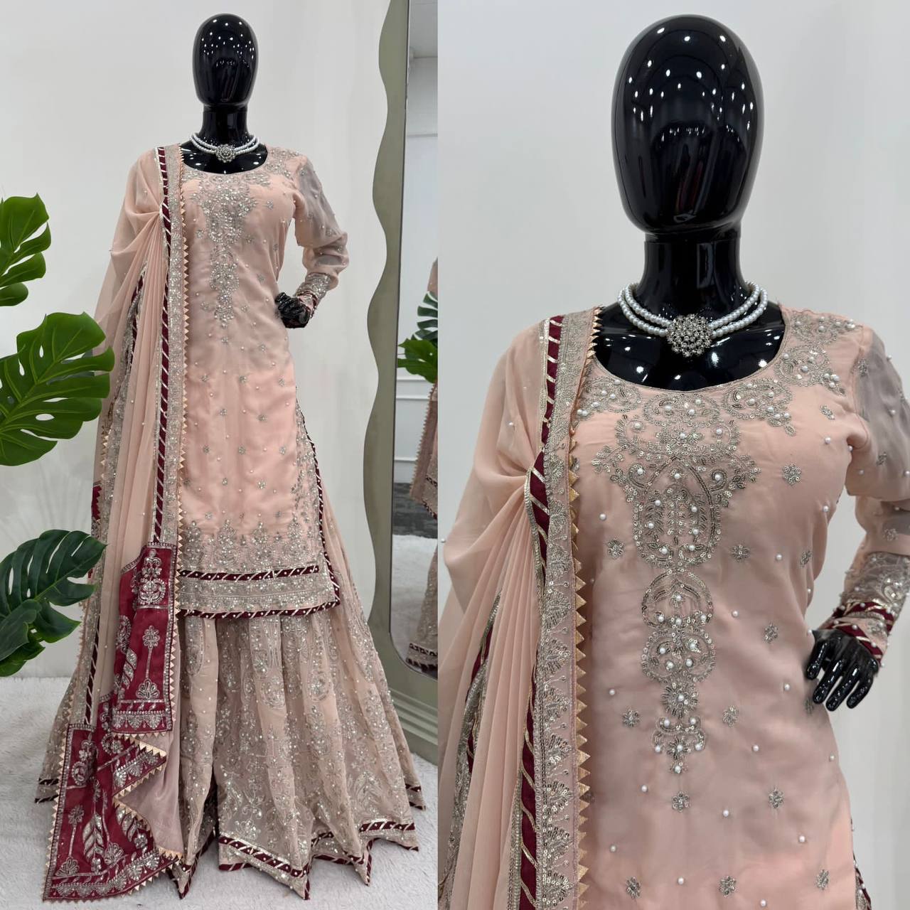 Peach Color Fully Stitched Georgette Sharara Suit