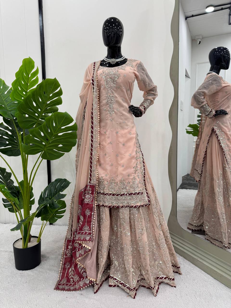 Peach Color Fully Stitched Georgette Sharara Suit