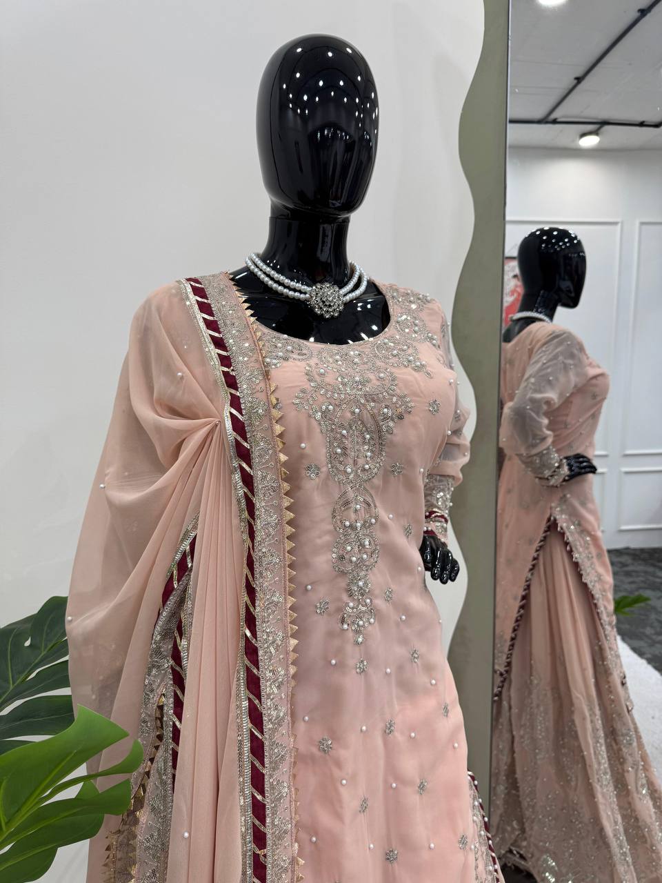 Peach Color Fully Stitched Georgette Sharara Suit