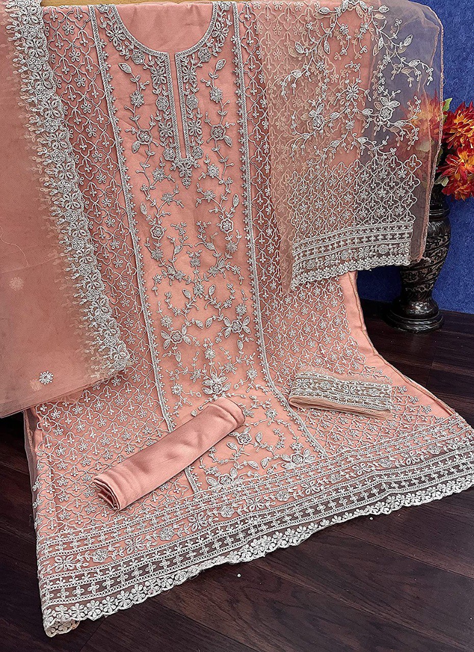 Deasigner Heavy Embroidary Work Net Semi Stiched Salwar Suit
