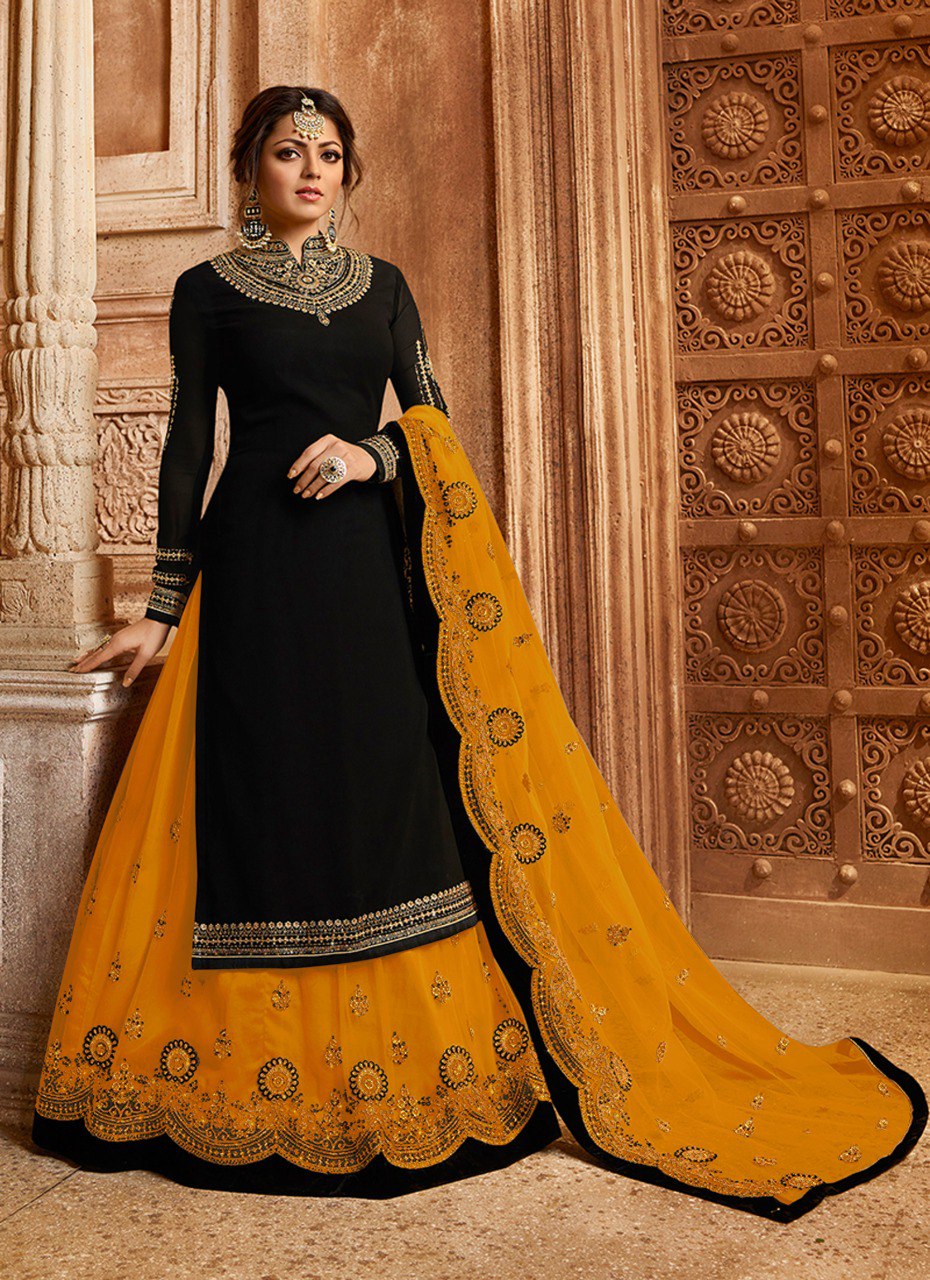 Amazing Georgette Embroidery Work Semi Stiched Salwar Plazo Suit With Beautiful Duppata