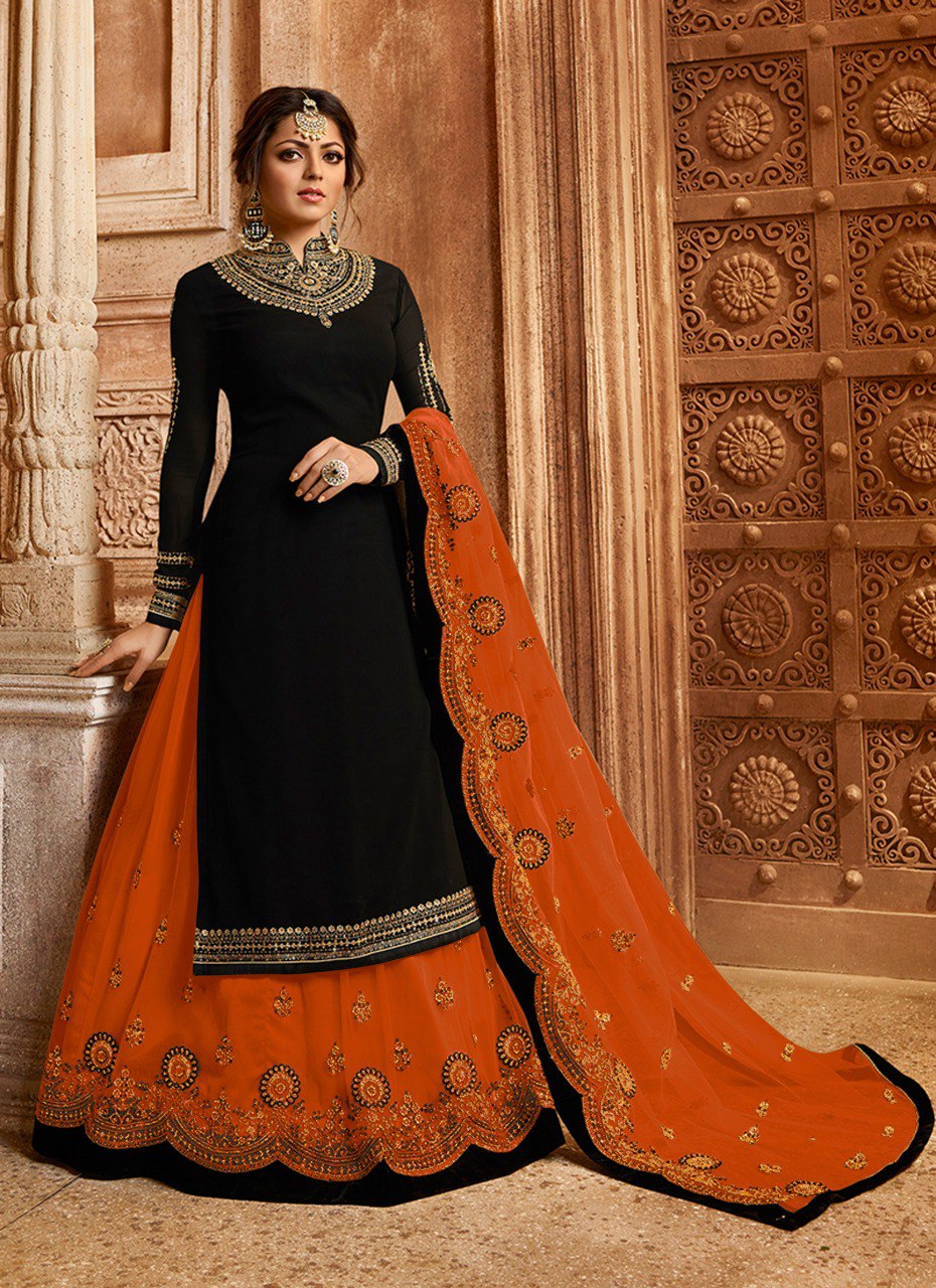 Amazing Georgette Embroidery Work Semi Stiched Salwar Plazo Suit With Beautiful Duppata