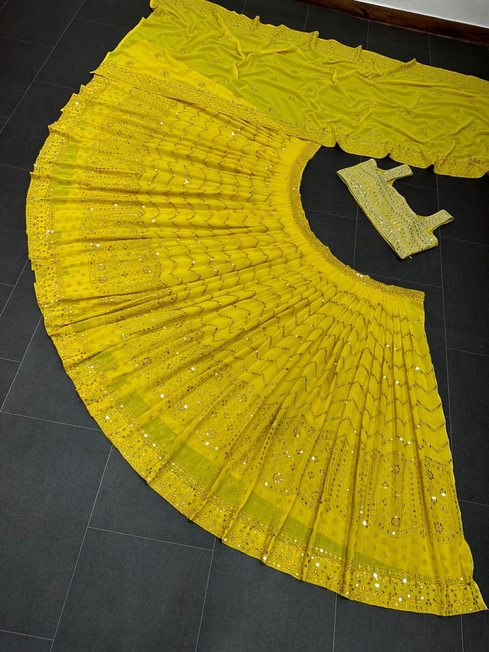 Fancy Yellow Georgette Embroidary Worked Lehanga Choli