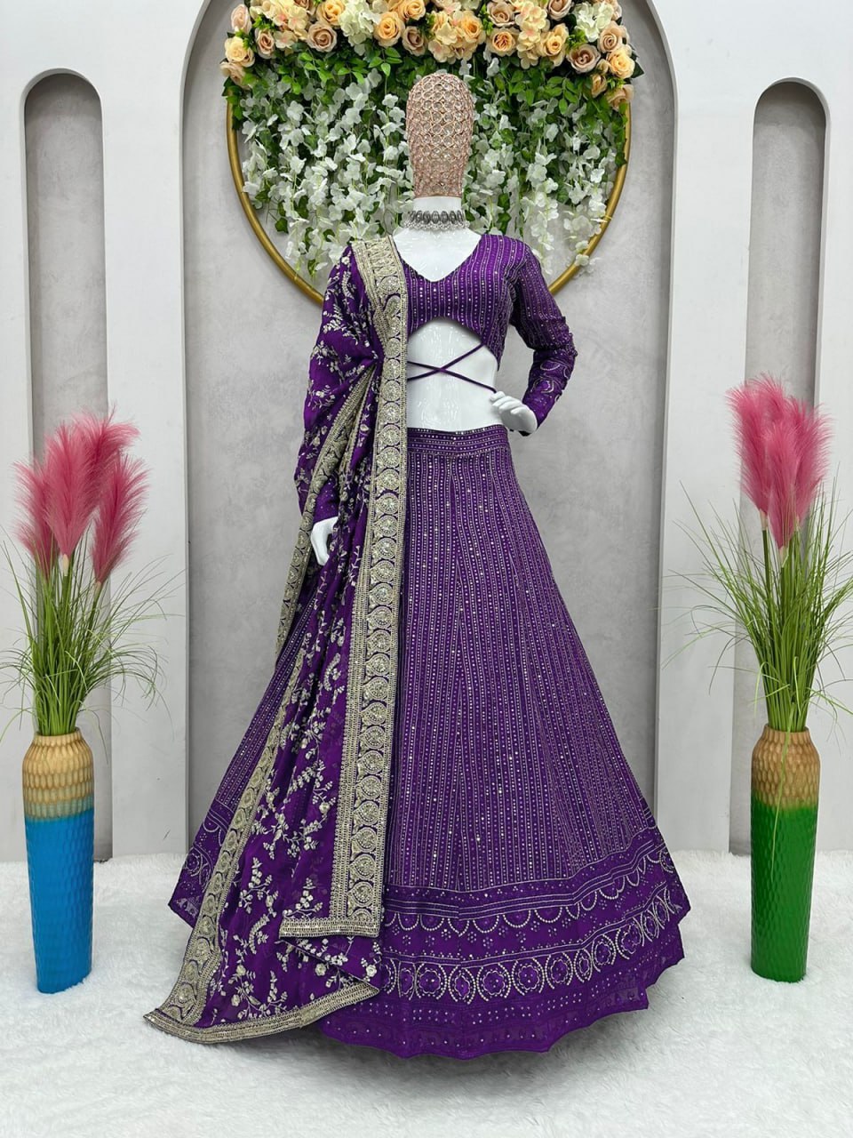 Purple Colour Heavy Embroidary Work Wedding Wear Lehenga