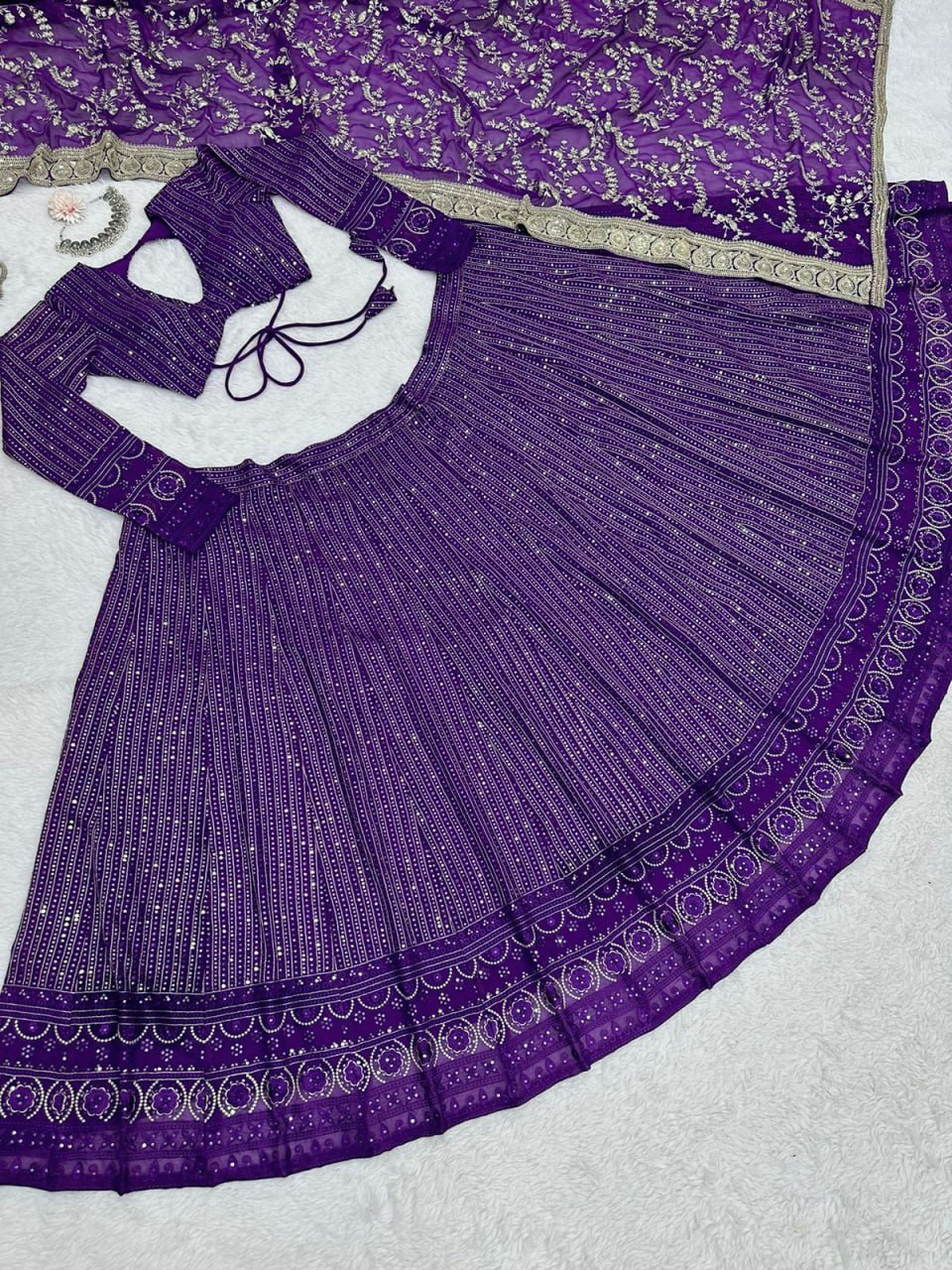 Purple Colour Heavy Embroidary Work Wedding Wear Lehenga
