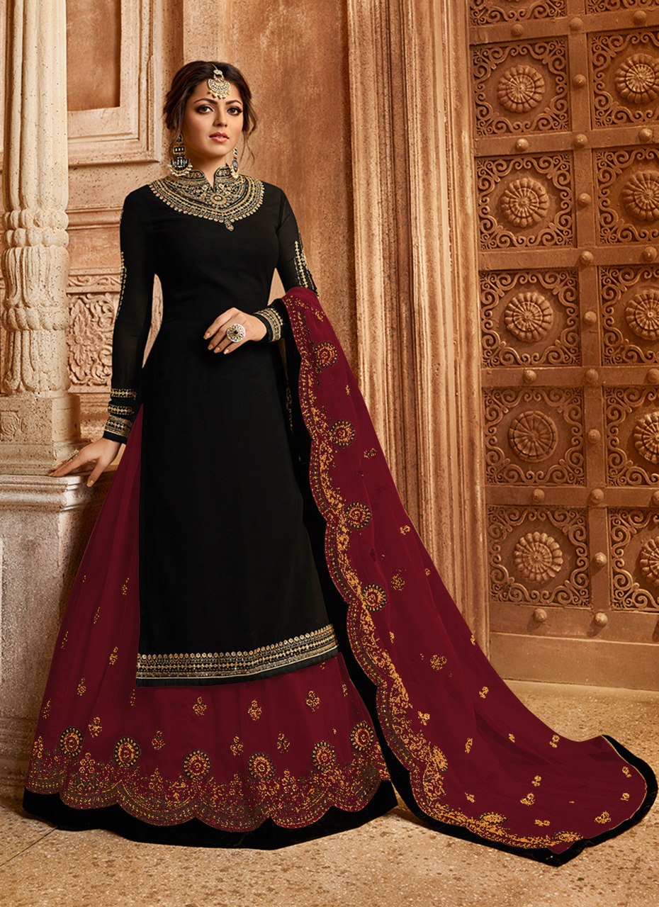 Amazing Georgette Embroidery Work Semi Stiched Salwar Plazo Suit With Beautiful Duppata