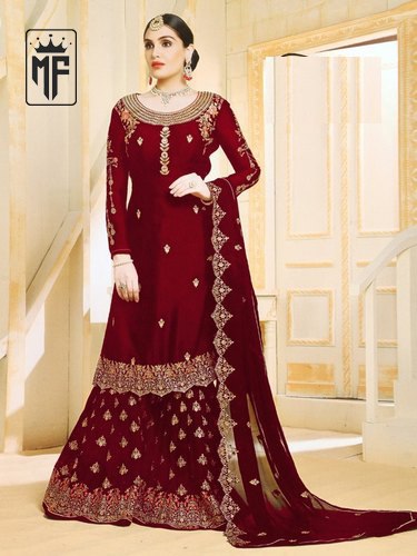 Heavy Embroidary And Stone Work Wedding Wear Pakistani Sharara Suit