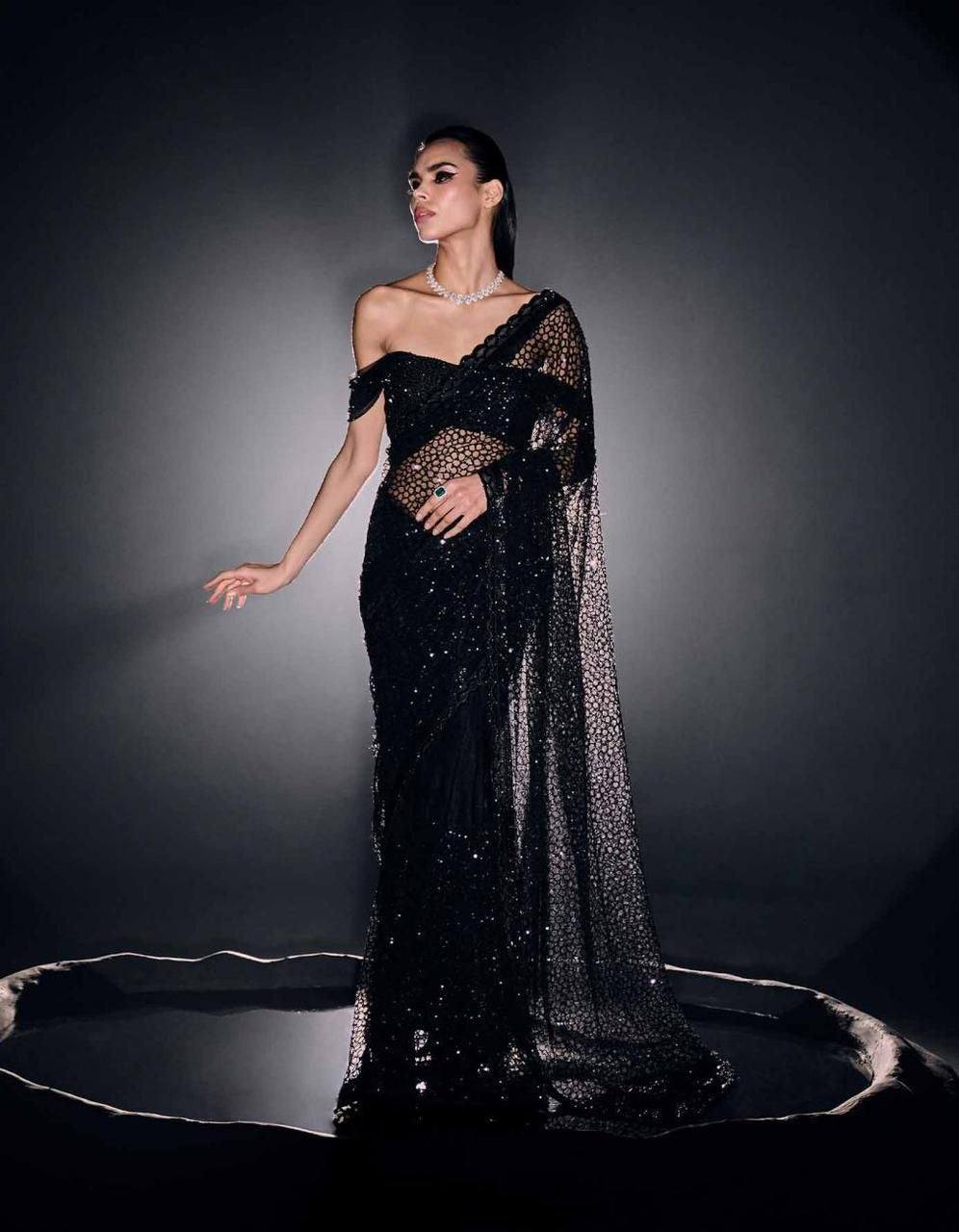 Heavy Quality Mono Net With 5MM Sequins Work Saree
