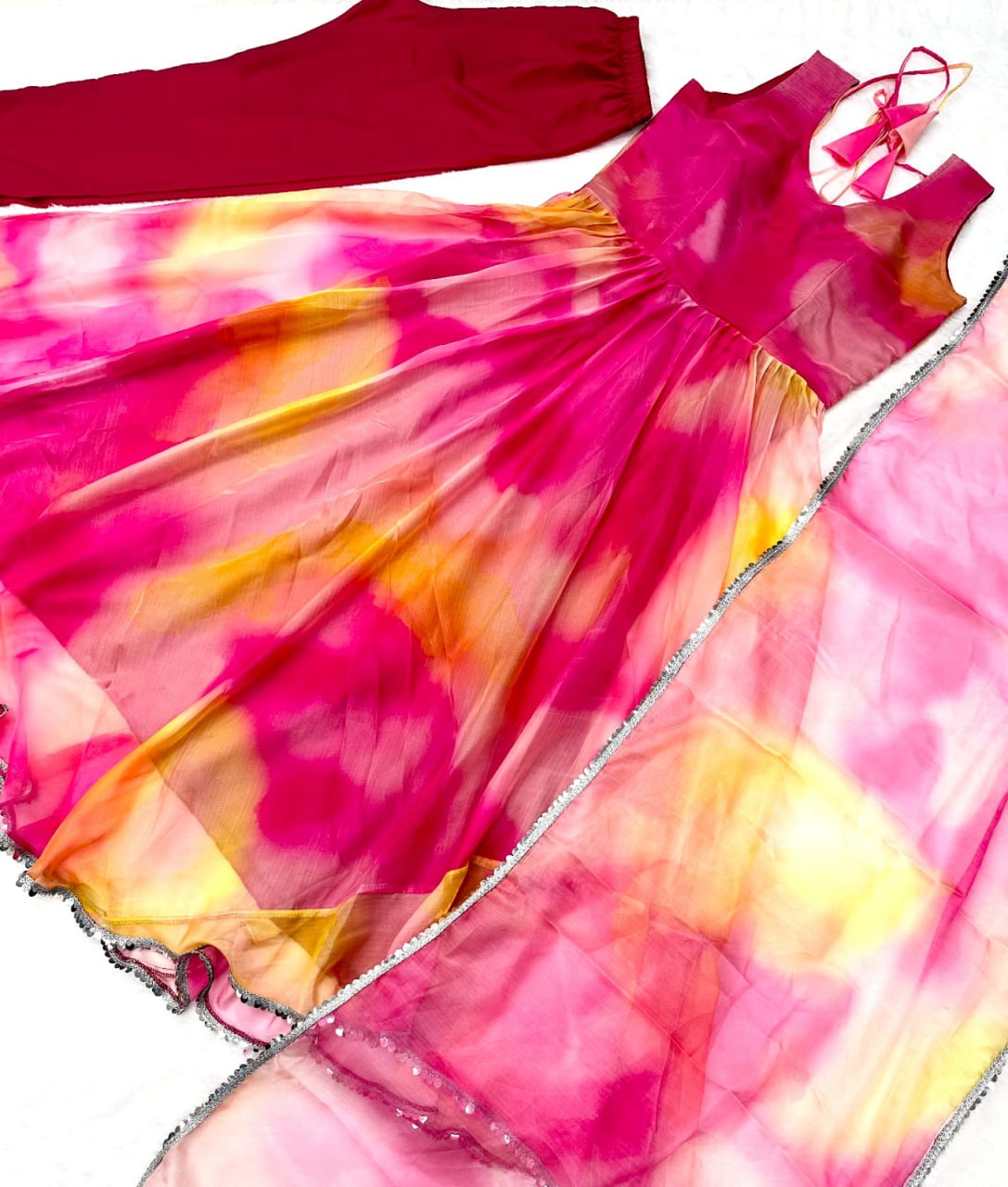 Party Wear Organza Silk Printed Readymade Anarkali Gown