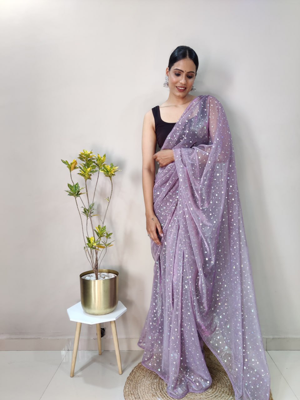 Amazing Imported Netting Fabric Party Wear Designer Saree