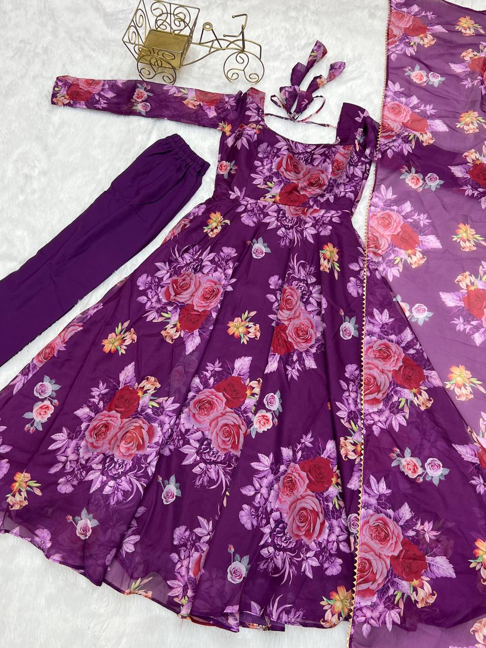 Party Wear Purple Ready to Wear Gown For Girls Wear