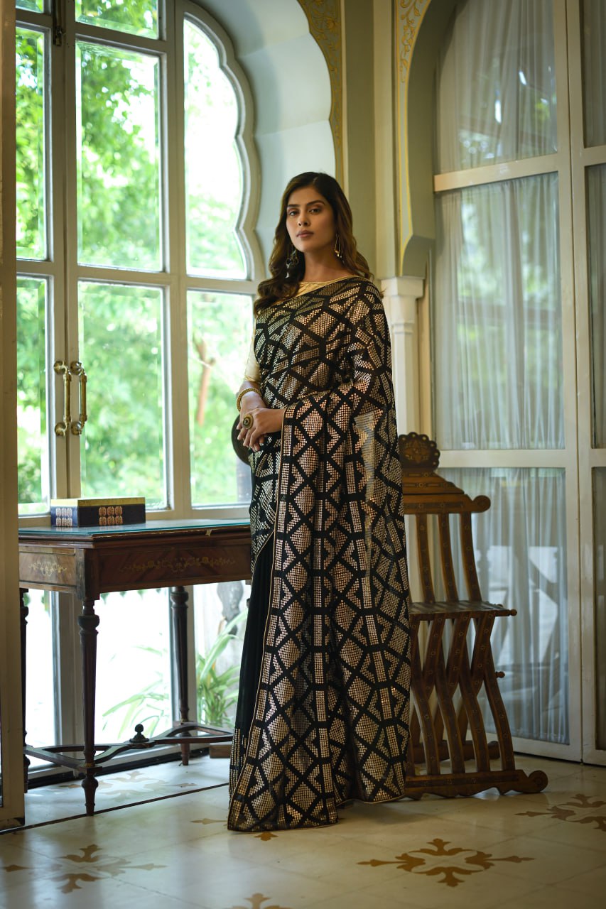 Black Colour Heavy Georgette Sequence Work Party Wear Saree