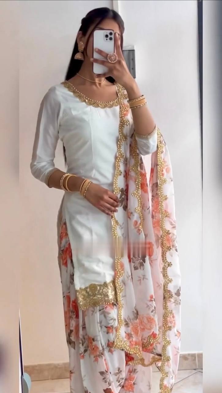 Faux Georgette With Embroidery 5mm Sequence Work Patiyala Suit
