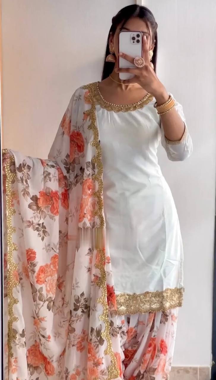 Faux Georgette With Embroidery 5mm Sequence Work Patiyala Suit