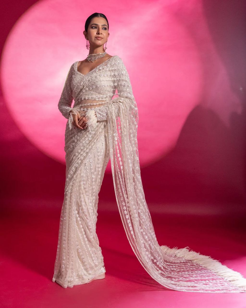 Amazing Soft Net Sequence Work Designer Saree With Embroidered Blouse