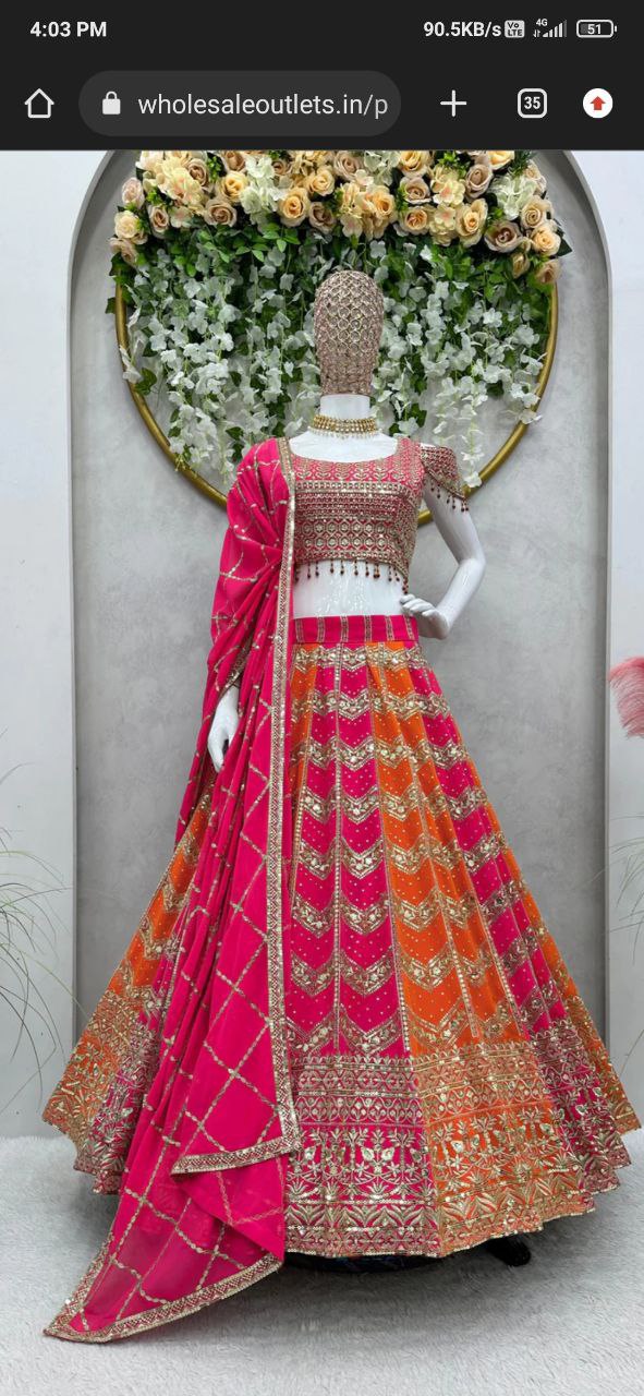 Designer Multi Colour Georgette Fabric Embroidery Sequence Work Lehenga Choli