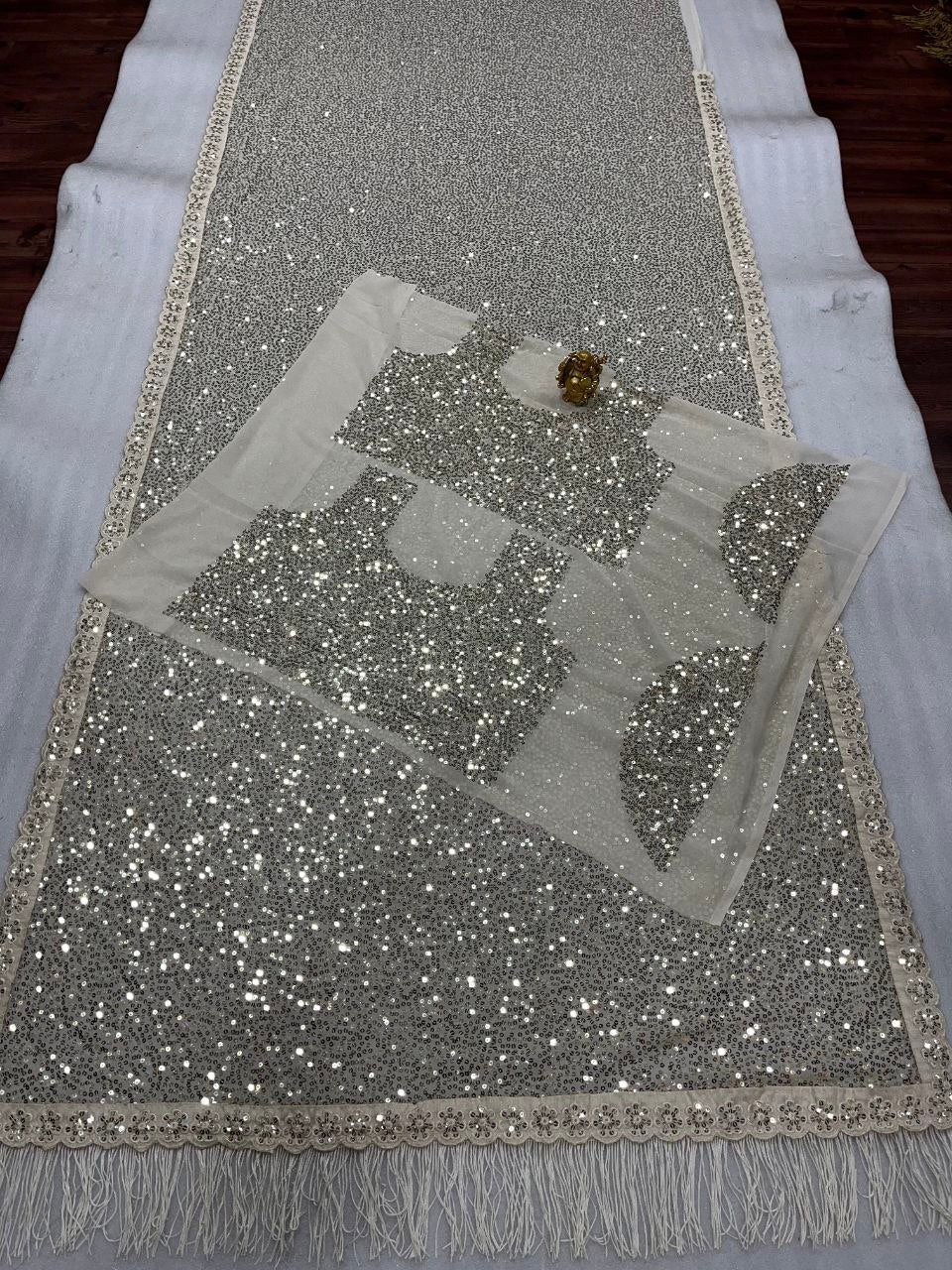 Latest Beautiful Sequence Embroidery Cutwork Lace border with Jalar Attach On The Saree