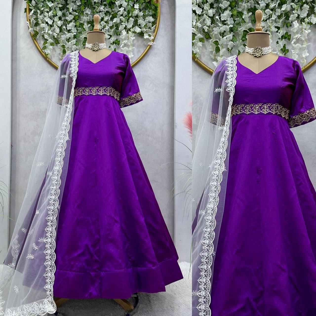 Attracrive Tranding Purple Colour Long Flair Gown