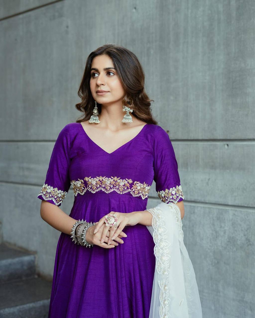 Attracrive Tranding Purple Colour Long Flair Gown