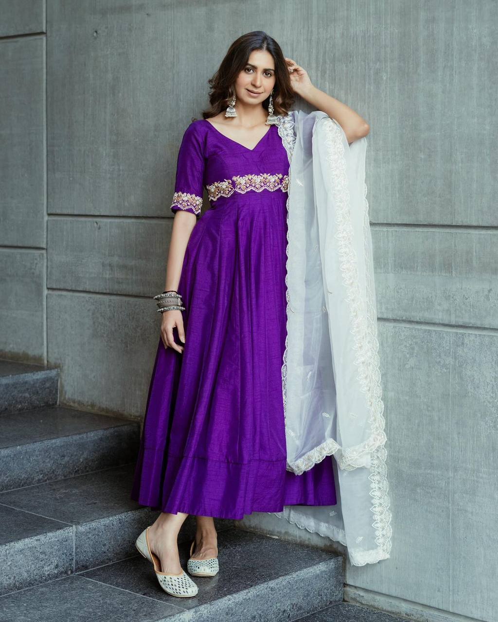 Attracrive Tranding Purple Colour Long Flair Gown Lehenga Closet Attracrive Tranding Purple Colour Long Flair Gown Lehenga Closet