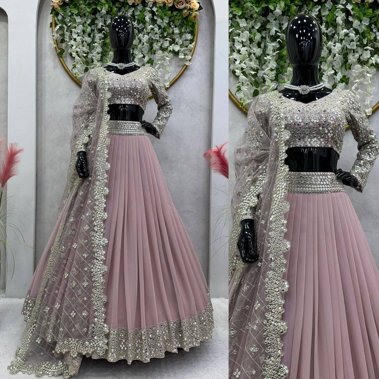 Glorious Peach Color Soft Net Embroidered Lehenga Choli For Women
