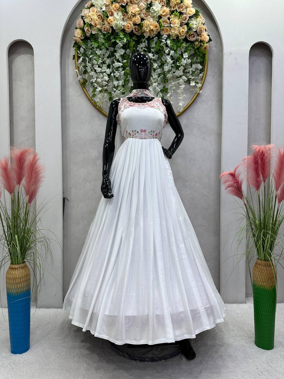 Latest Long Flair New White Gown Functional Occasion Wear