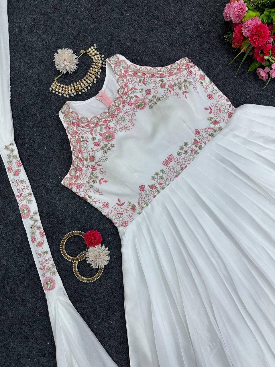 Latest Long Flair New White Gown Functional Occasion Wear
