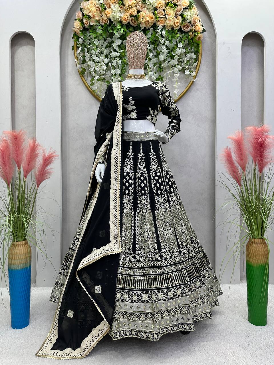 New Beautiful Design Black Georgette Fabric Lehenga Choli For Woman