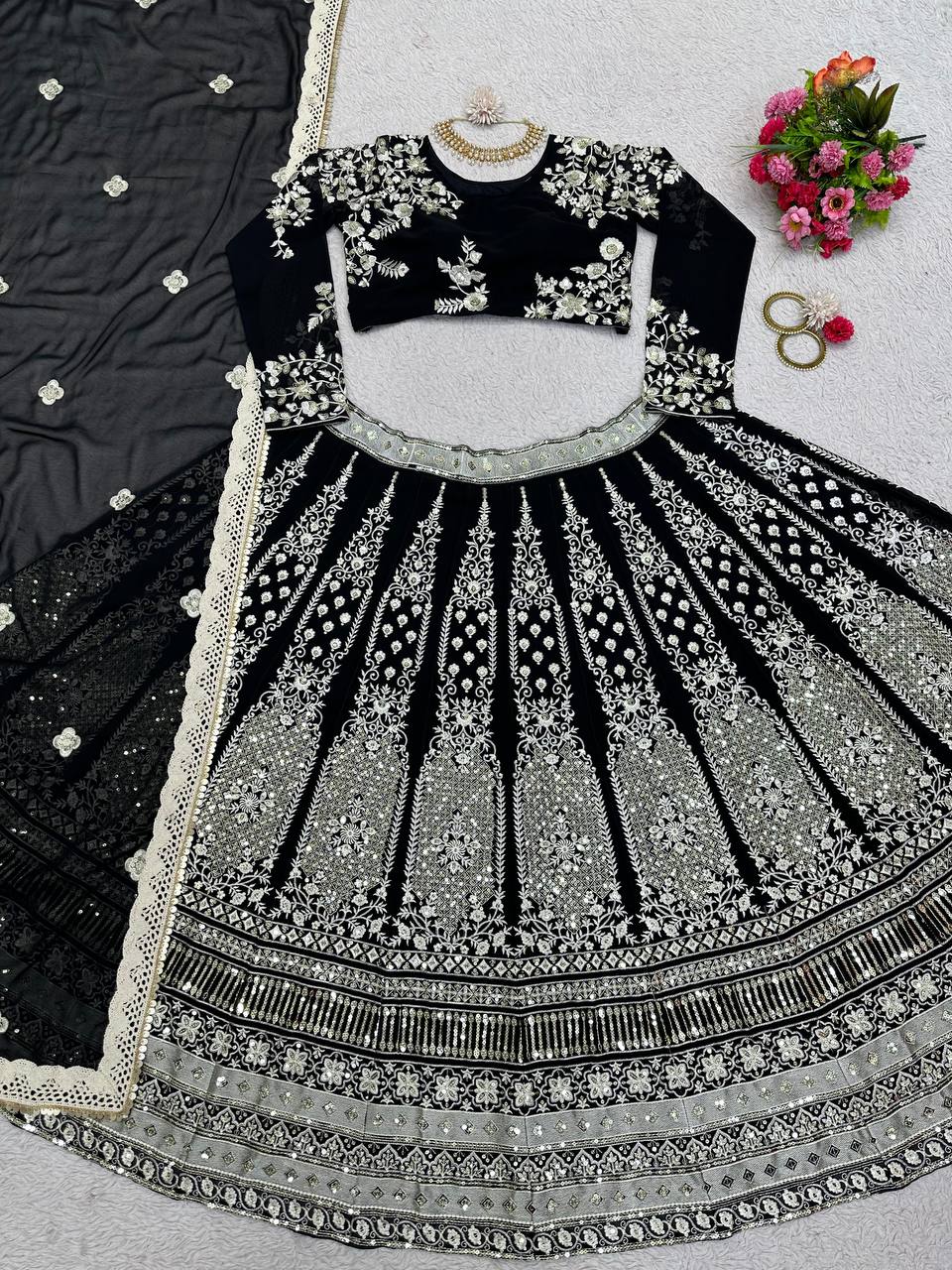 New Beautiful Design Black Georgette Fabric Lehenga Choli For Woman