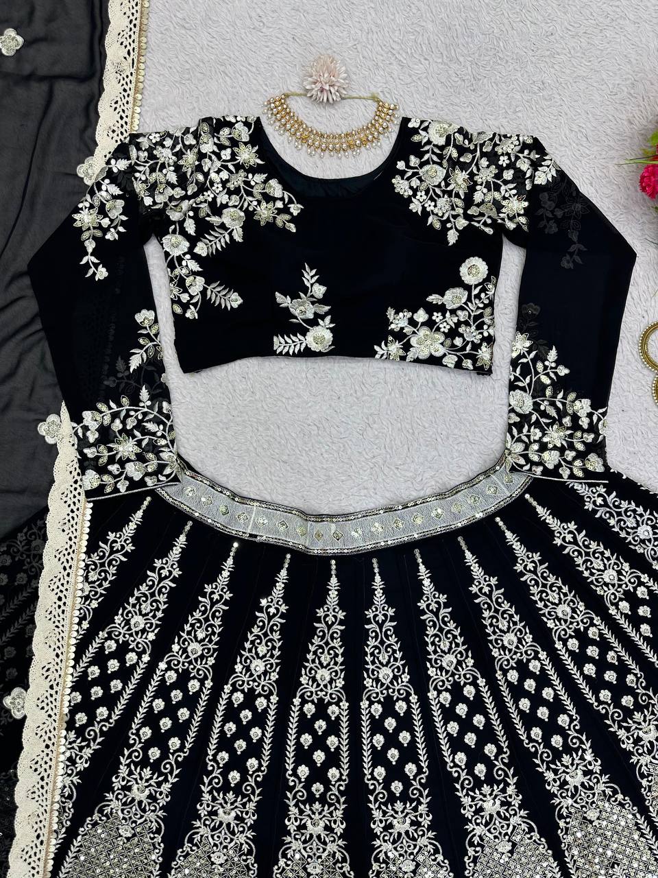New Beautiful Design Black Georgette Fabric Lehenga Choli For Woman
