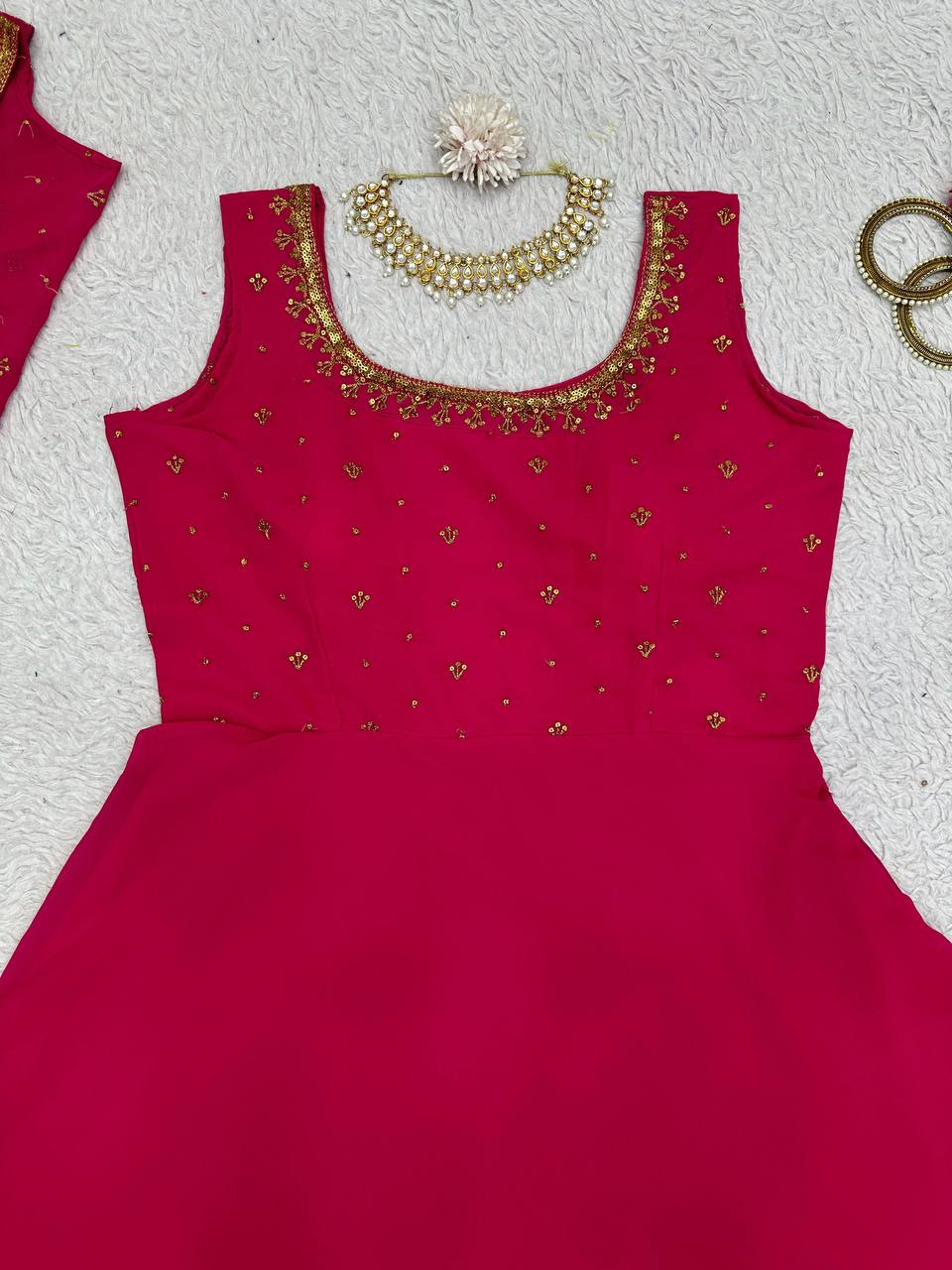 Beautiful Georgette Fabric Pink Colour Gown With Shrug