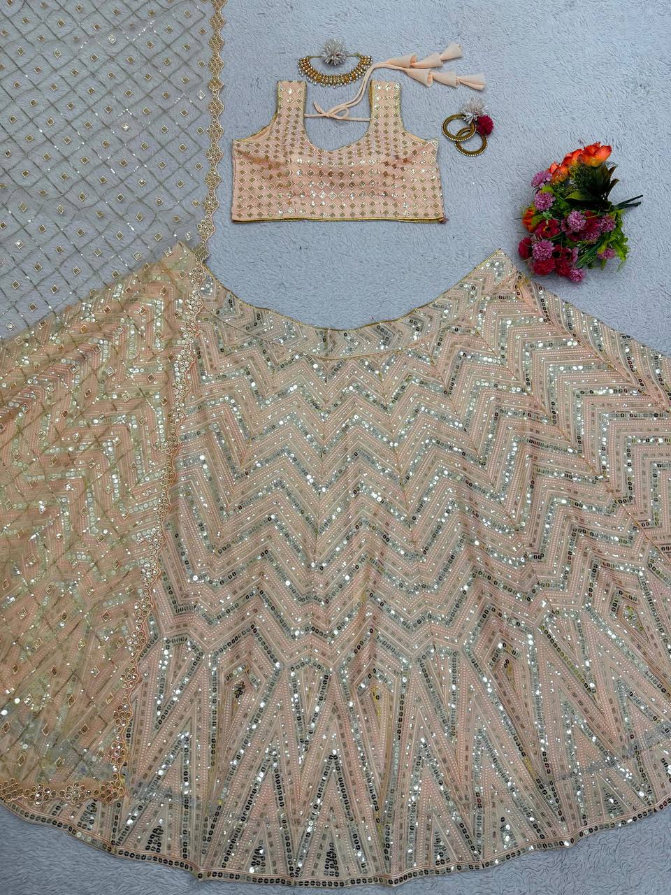 Attractive Georgette Fabric With Thread & Sequences Work On Lehenga Choli