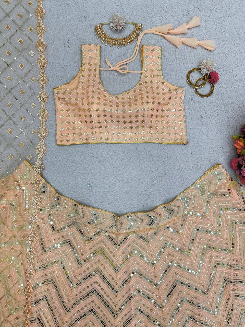 Attractive Georgette Fabric With Thread & Sequences Work On Lehenga Choli