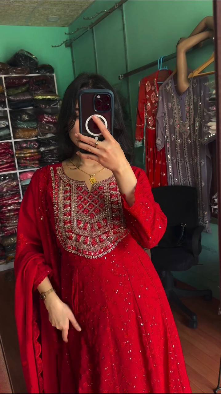 Designer Faux Georgette Sequence Work Ready to Wear Suit set
