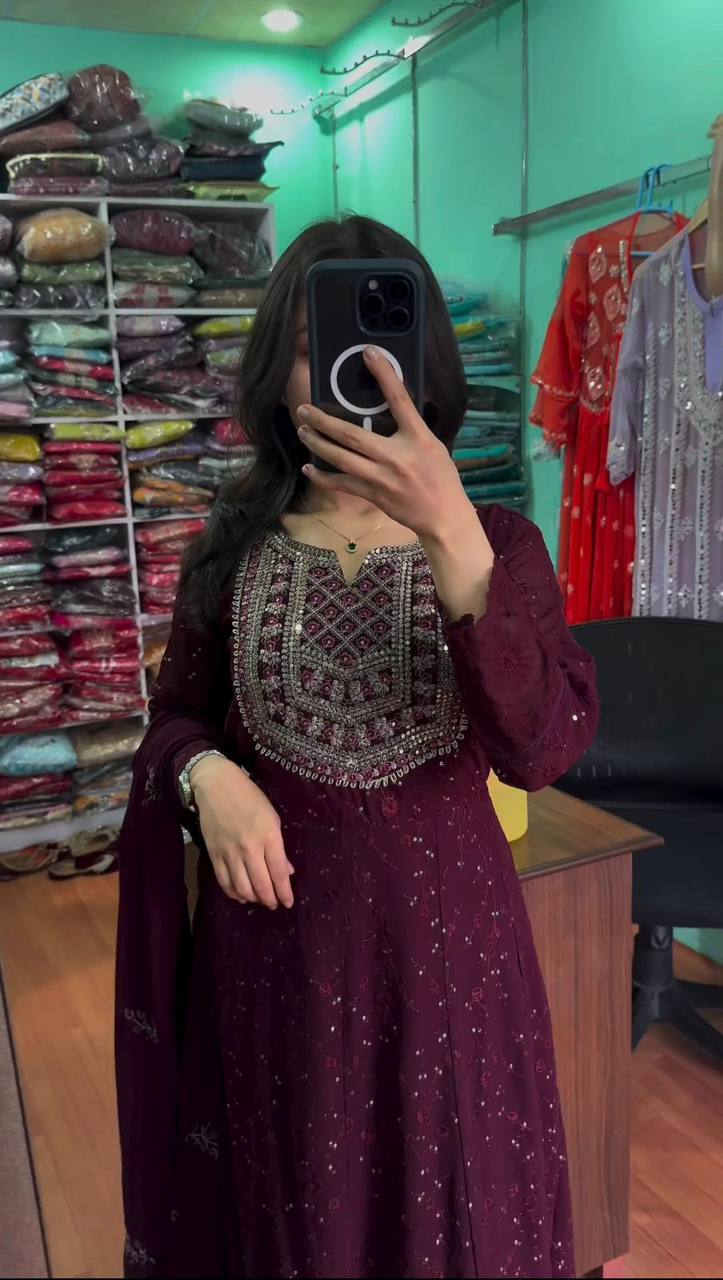 Designer Faux Georgette Sequence Work Ready to Wear Suit set