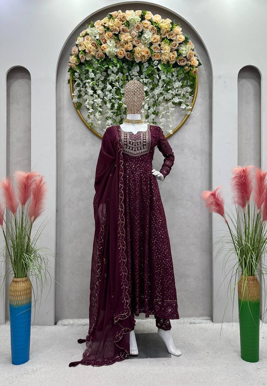 Designer Faux Georgette Sequence Work Ready to Wear Suit set