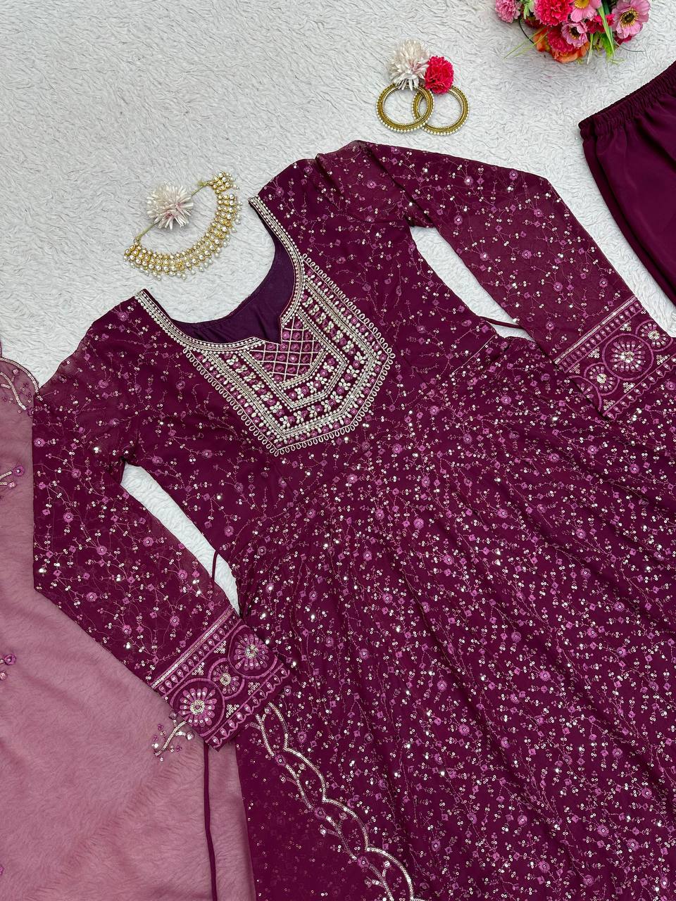 Designer Faux Georgette Sequence Work Ready to Wear Suit set